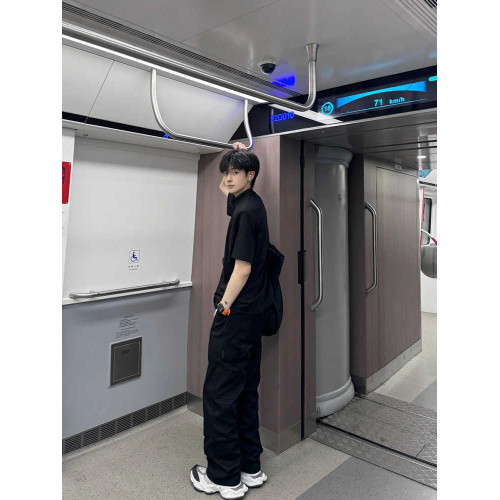 黑色半拉鍊短袖男夏季新款美式潮牌男式t恤重磅痞帥五分袖上衣