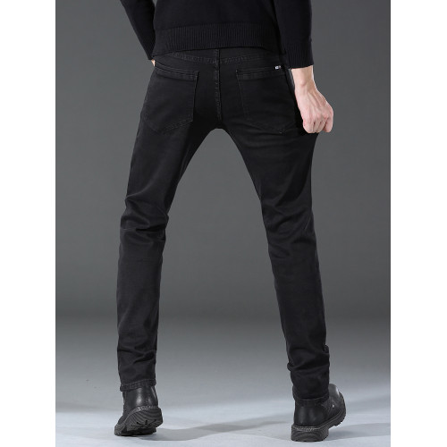 195高個子加長純黑色商務牛仔褲男秋冬款潮牌彈力休閒長褲子115CM
