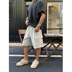 OXFREAK「大口袋 解搆拼接」重磅空氣層短褲男寬鬆直筒工裝五分褲