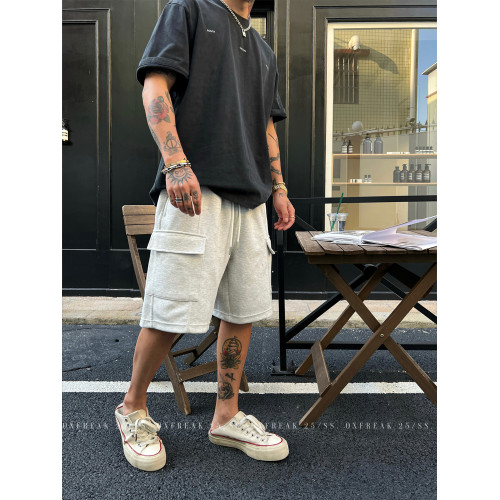 OXFREAK「大口袋 解搆拼接」重磅空氣層短褲男寬鬆直筒工裝五分褲