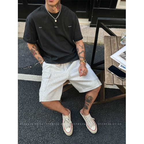 OXFREAK「大口袋 解搆拼接」重磅空氣層短褲男寬鬆直筒工裝五分褲