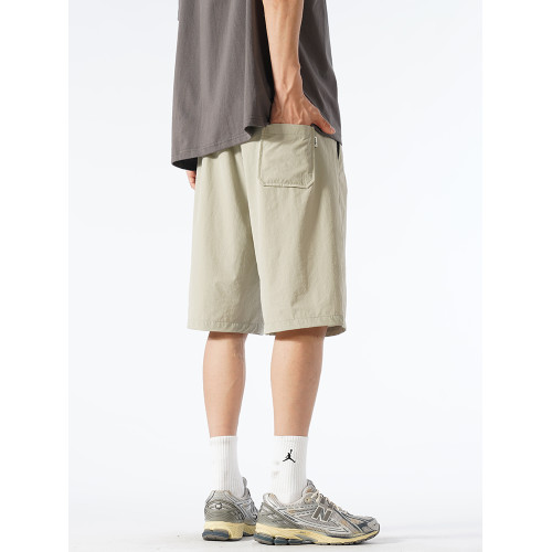 刺綉灰色冰絲短褲男款夏季薄款運動休閒五分褲子速乾大碼直筒寬鬆