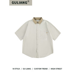 GU LIANG「設計師品牌」好物精選丨日系簡約撞色拼接繙領短袖襯衫