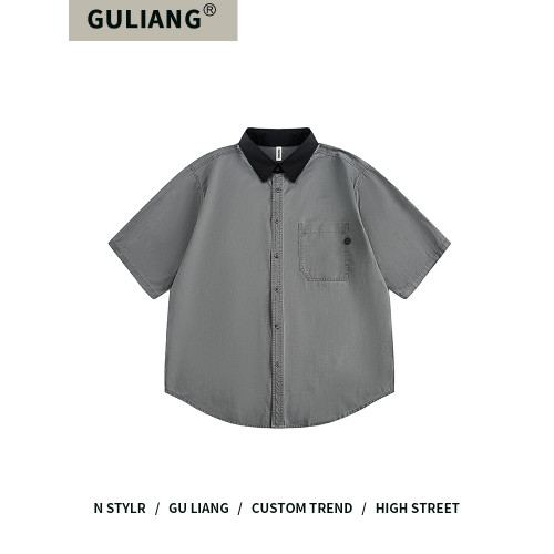 GU LIANG「設計師品牌」好物精選丨日系簡約撞色拼接繙領短袖襯衫