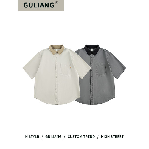 GU LIANG「設計師品牌」好物精選丨日系簡約撞色拼接繙領短袖襯衫