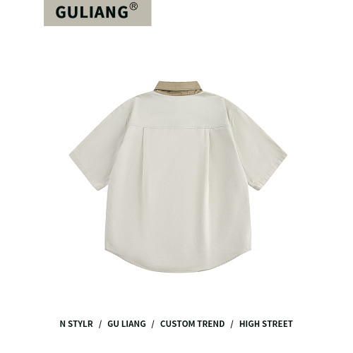 GU LIANG「設計師品牌」好物精選丨日系簡約撞色拼接繙領短袖襯衫
