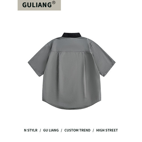GU LIANG「設計師品牌」好物精選丨日系簡約撞色拼接繙領短袖襯衫