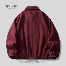 2026新年戰袍皮埃矇特酒紅重磅牛仔外套男士春秋寬鬆美式工裝夾克