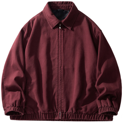 2026新年戰袍皮埃矇特酒紅重磅牛仔外套男士春秋寬鬆美式工裝夾克