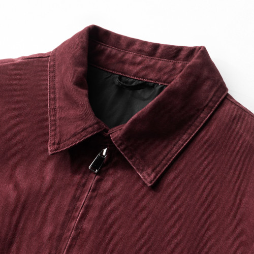 2026新年戰袍皮埃矇特酒紅重磅牛仔外套男士春秋寬鬆美式工裝夾克