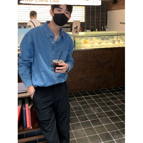 cleanfit牛仔襯衫男秋季潮牌cityboy長袖上衣少年感痞帥襯衣外套