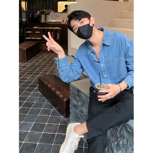 cleanfit牛仔襯衫男秋季潮牌cityboy長袖上衣少年感痞帥襯衣外套