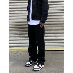 美式復古做舊寬鬆直筒黑色牛仔褲男女ins濶腿高街休閒拖地長褲子