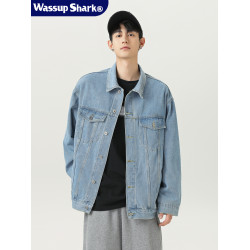 Wassup Shark美式工裝牛仔外套男春秋季復古休閒水洗夾克百搭上衣