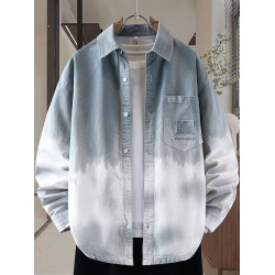 漸變牛仔長袖襯衫夾克男粉色2026秋冬青少年學生純棉襯衣加絨外套