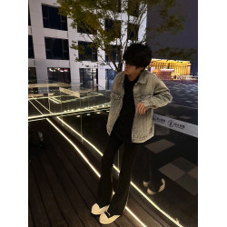 藍色燙鑽滿天星牛仔外套男秋季小衆設計感牛仔衣美式復古繙領夾克