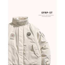 EFRP兩穿領口外套男2025冬季棉衣美式飛行員夾克痞帥繙領男裝棉服