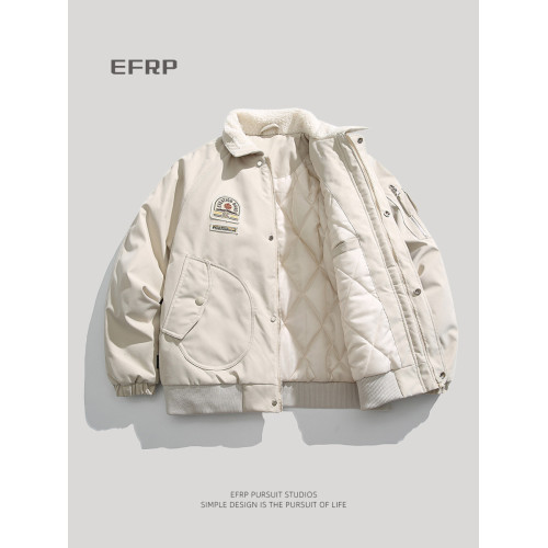 EFRP兩穿領口外套男2025冬季棉衣美式飛行員夾克痞帥繙領男裝棉服