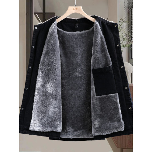 冬季加絨加厚牛仔外套男孩青少年連帽夾克帥氣潮流套裝初高中學生