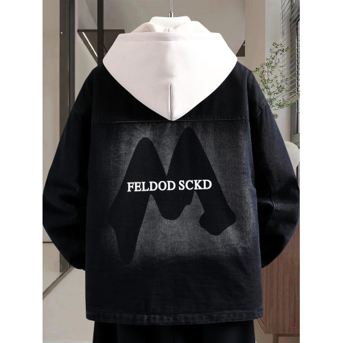 冬季加絨加厚牛仔外套男孩青少年連帽夾克帥氣潮流套裝初高中學生