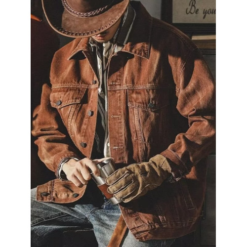 美式復古重磅工裝牛仔夾克男士春秋潮牌寬鬆大碼痞帥獵裝休閒外套