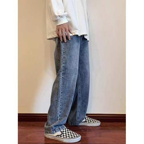 美式高街vibe黑色牛仔褲男款潮牌寬鬆水洗直筒褲冬季濶腿拖地長褲