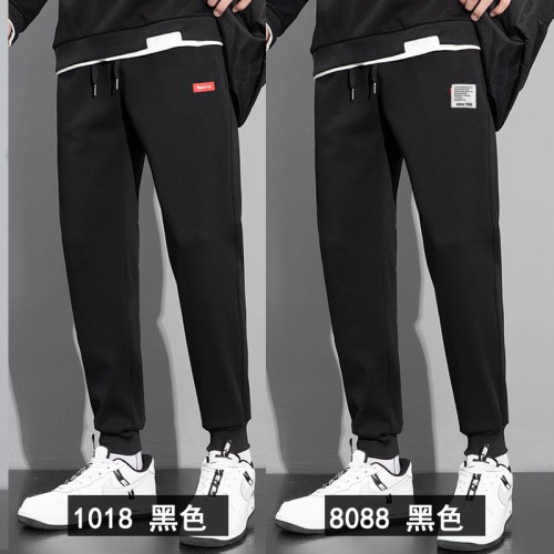 運動褲男秋冬季純棉束腳衛褲男寬鬆褲子男士加絨加厚休閒長褲潮流