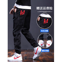 大碼男褲子2026新款牛仔褲男冬季加肥加大寬鬆胖子束腳工裝哈倫褲