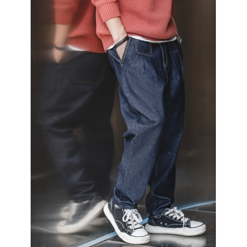 馬登工裝美式復古丹甯水洗牛仔褲直筒中腰錐形寬鬆哈倫長褲子男春