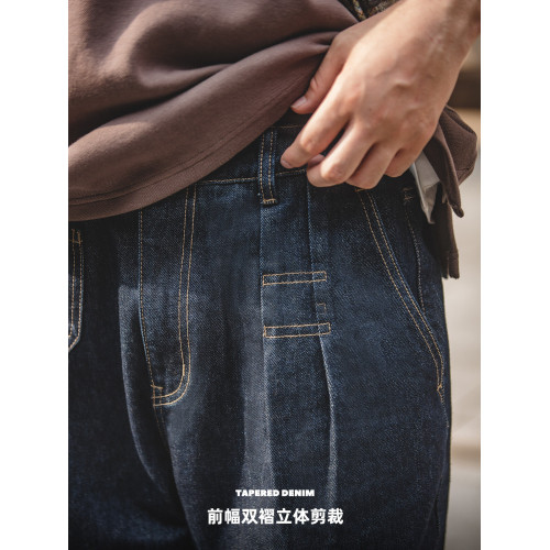 馬登工裝美式復古丹甯水洗牛仔褲直筒中腰錐形寬鬆哈倫長褲子男春