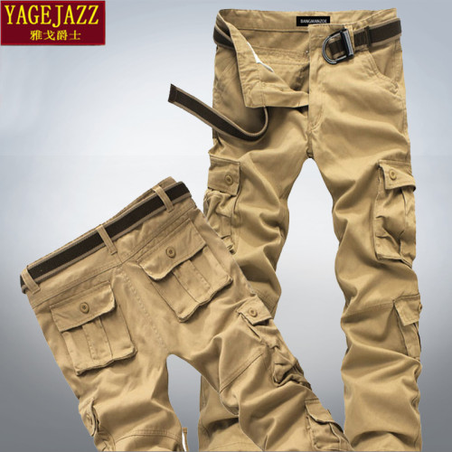 純棉多口袋工裝褲迷彩長褲運動褲男士寬鬆加大碼耐磨全棉休閒褲潮