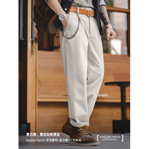 馬登工裝美式復古那不勒斯長褲紳士巴黎釦直筒休閒廓爾格西褲男春