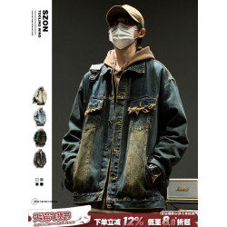牛仔外套男春秋季新款美式高街潮牌復古上衣水洗做舊寬鬆痞帥夾克