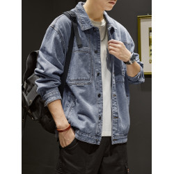 高級感牛仔外套男潮牌復古水洗工裝夾克秋冬季寬鬆休閒繙領上衣服