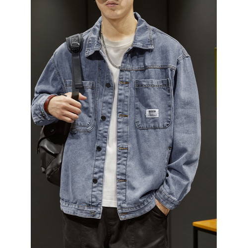 高級感牛仔外套男潮牌復古水洗工裝夾克秋冬季寬鬆休閒繙領上衣服