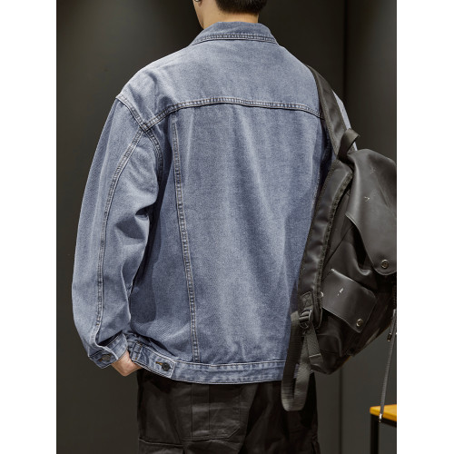 高級感牛仔外套男潮牌復古水洗工裝夾克秋冬季寬鬆休閒繙領上衣服