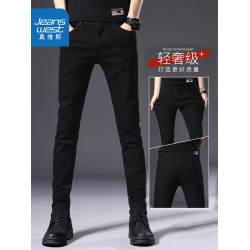 真維斯純黑色修身小腳牛仔褲男士2025秋冬新款新塘鎮休閒加絨褲子