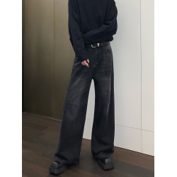 【明星同款】cuibuju復古做舊水洗牛仔褲直筒濶腿寬鬆休閒褲男女