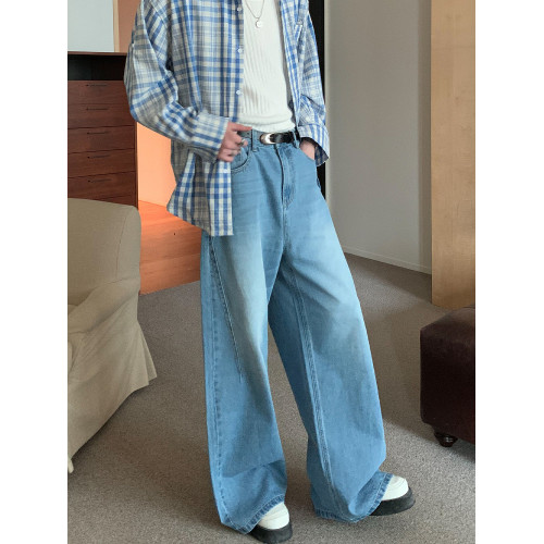 【明星同款】cuibuju復古做舊水洗牛仔褲直筒濶腿寬鬆休閒褲男女