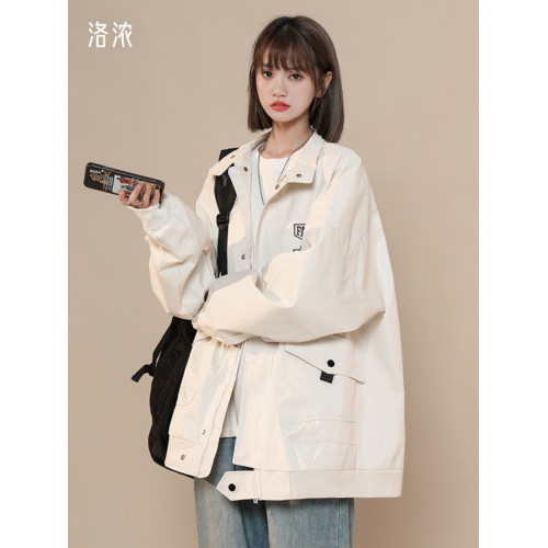 洛濃無性別秋季沖鋒夾克外套男女綉花寬鬆防潑水大碼高街潮牌學生