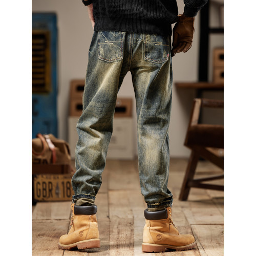 美式復古男士牛仔褲2025新款秋冬季直筒寬鬆潮牌做舊休閒工裝褲子