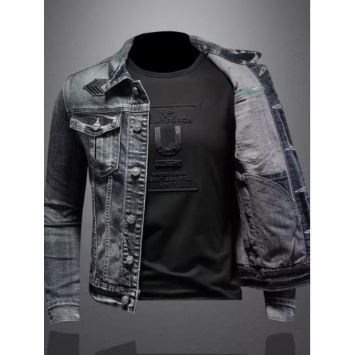 漫威毒液牛仔外套男春秋季美式復古做舊潮流修身機車夾克工裝上衣