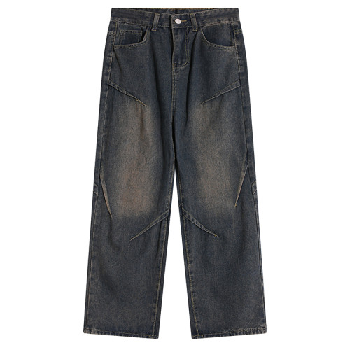 BMOB美式高街休閒做舊牛仔褲男潮牌街頭設計感痞帥春秋長褲潮寬鬆