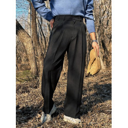 卡其色老錢風西褲男高腰休閒直筒寬鬆西裝褲商務韓系高級男士褲子