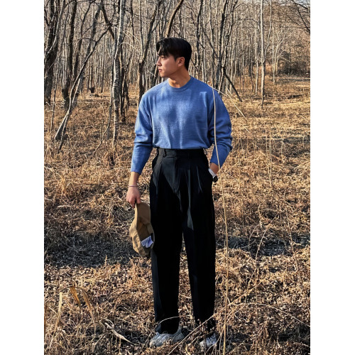 卡其色老錢風西褲男高腰休閒直筒寬鬆西裝褲商務韓系高級男士褲子