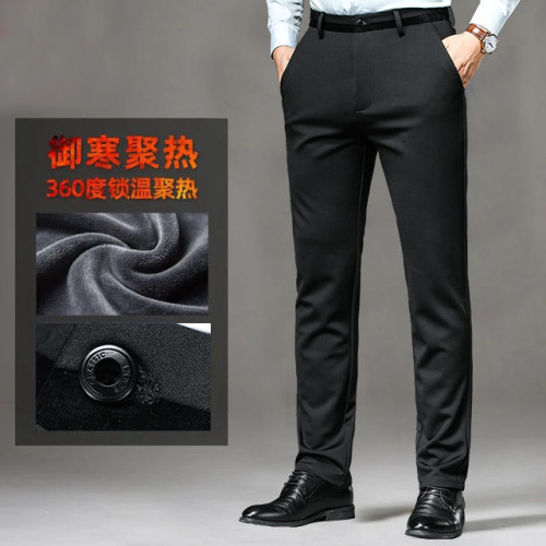 啄木鳥秋冬季加絨加厚休閒褲彈力直筒寬鬆運動衛褲免燙爸爸長褲男