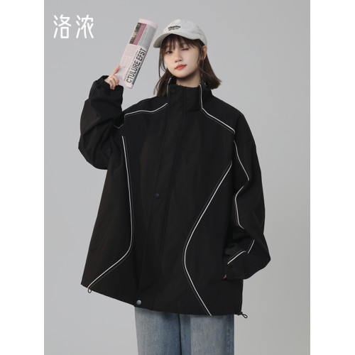 洛濃無性別秋季沖鋒夾克外套男女寬鬆大碼戶外防潑水立領青少年潮