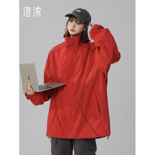 洛濃無性別秋季沖鋒夾克外套男女寬鬆大碼戶外防潑水立領青少年潮