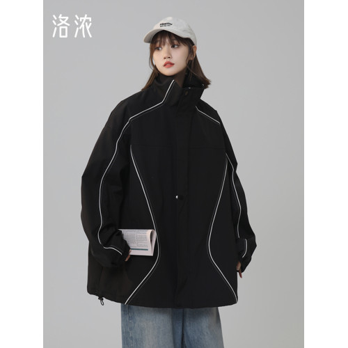 洛濃無性別秋季沖鋒夾克外套男女寬鬆大碼戶外防潑水立領青少年潮