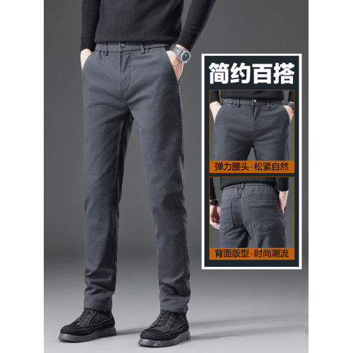 休閒褲男士松緊腰2025年秋冬新款直筒修身男裝加絨加厚保暖長褲子